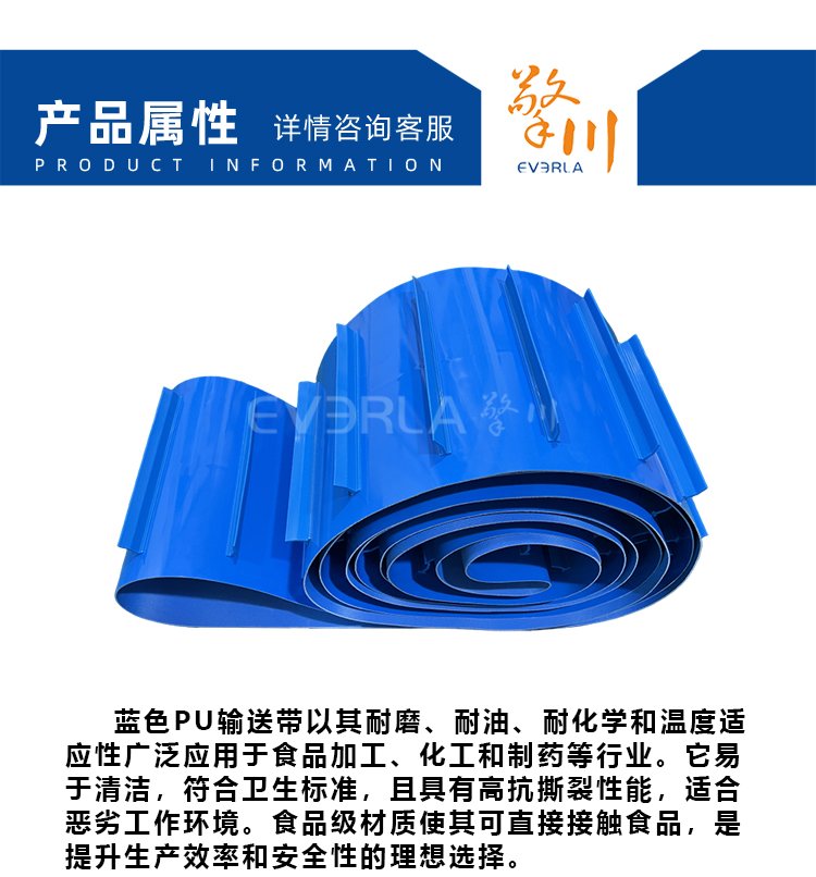 藍色PU輸送帶加擋板導(dǎo)條