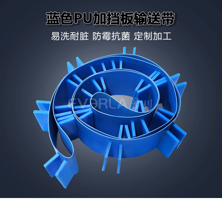 藍色PU<a href='http://wxnic.cn/shusongdai/' target='_blank'><u>輸送帶</u></a>加擋板