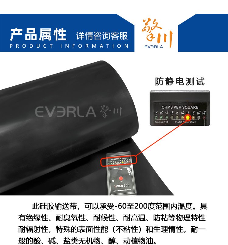 黑色防靜電<a href='http://wxnic.cn/shusongdai/guijiao/' target='_blank'><u>硅膠輸送帶</u></a>